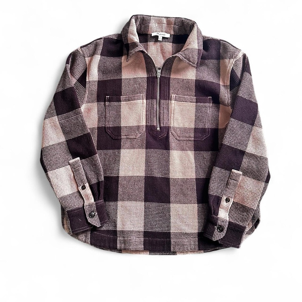 Madewell Plaid Quarter-Zip Longsleeve Purple & Pink